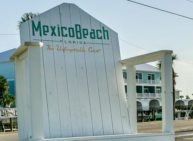 Giant white Adirondack chair landmark in Mexico Beach, Florida